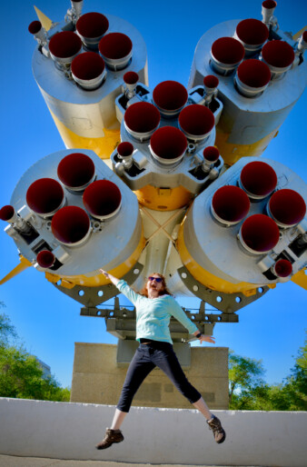 Niamh at a 1 To 1 Scale Model Of The Soyuz Rocket At Baikonur. Credit: Wesley Princen 2018
