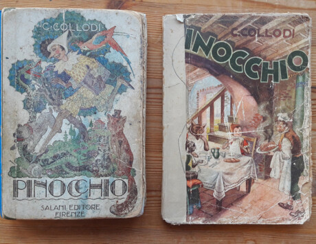L: Pinocchio Salani Editore (publisher) 1924, Illustrations by Luigi e Maria Augusta Cavalieri. R: Pinocchio Lucchi Milano (publisher) 1947